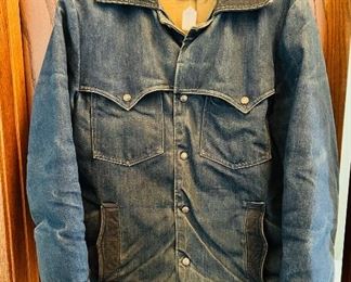 Vintage men’s Down by Schott down filled denim jacket with blue corduroy detail, size M