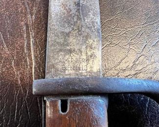 WWI German bayonet, scabbard & leather frog