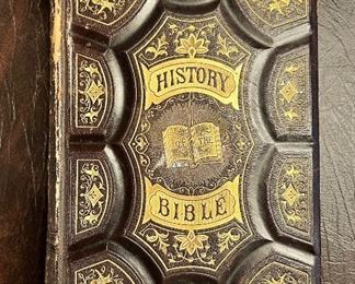 1871 History of the Bible with carved leather jacket