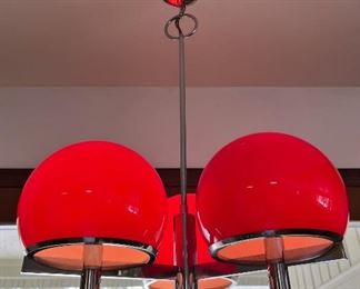 1960’s Lightolier red glass three-globe chrome light fixture