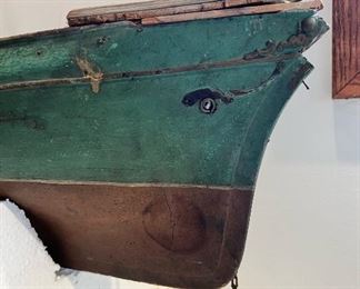 Antique 36” long wood model ship, marked Vega