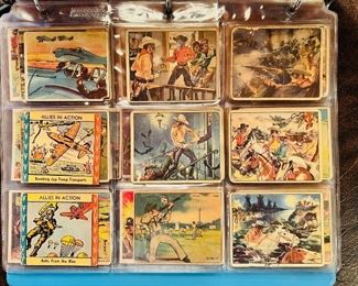 8-page album of 1940’s/50’s/& 60’s collector cards.  Included are 1940 Lone Ranger cards, 1941 Uncle Sam cards, 1960’s Topps Civil War News cards and The 3 Stooges cards.  This will be sold as a complete album