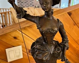 C. 1890 Paul Tillet “Searching” bronze statue on cast iron and marble base