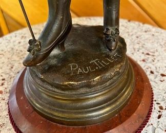 C. 1890 Paul Tillet “Searching” bronze statue on cast iron and marble base