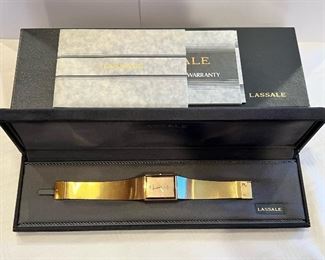 Vintage men’s gold tone Lassale two-diamond wrist watch