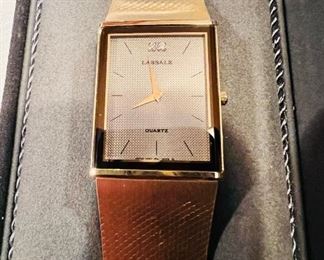 Vintage men’s gold tone Lassale two-diamond wrist watch