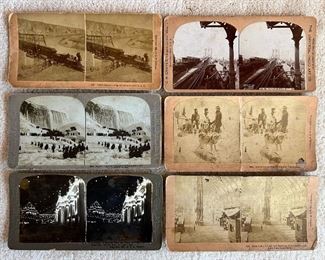 Anique Universal Photo Art Co. stereoscope with over 80 cards.  Early railroad cards, frozen Niagara Falls, the Greely Expadition and a 1904 St. Louis World’s Fair card.  