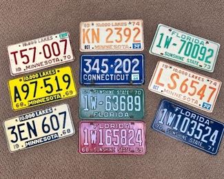 Sampling of the selection of vintage MN, Fl & CT license plates