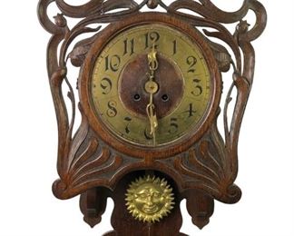 
Art Nouveau Harmonia Oak Wood Wall Clock With Key