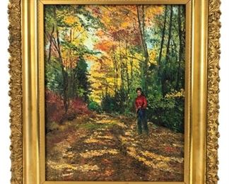 
Signed H. Schmidt Landscape Palette Knife Oil On Board Painting, "Big Pond Rd"