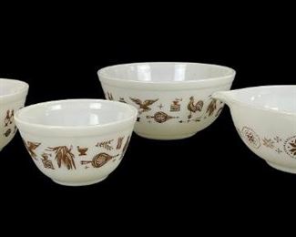 
Pyrex Early American Mixing Bowl Set & Pyrex Town And Country Cinderella Bowl