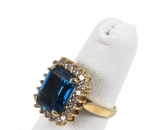 
14K Gold London Blue Topaz & Natural Diamond Ring