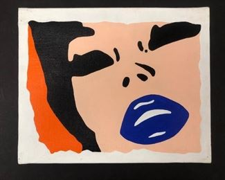 
Signed Johnny Acosta Pop Art Acrylic On Canvas Painting, "Face" (Orange & Blue)