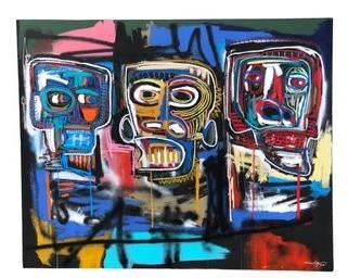 
Signed Expressionist Oil On Canvas Painting, "Triad Vs. Dyad"