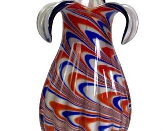 
Italian Hand Blown Red, White & Blue Striped Glass Vase