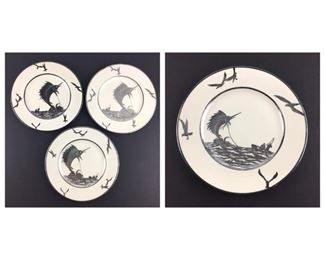 
Ovington Dinner & Salad Plate Set With Sterling Silver Overlay, Ocean Swordfish Pattern