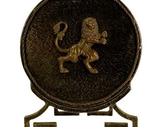 
Lion Of Judah Bronze & Wrought Iron Sculpture With Brass Accents, Signed 