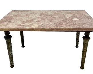 
Pink & Cream Marble Top Cocktail Table With Wrought Iron Metal Legs