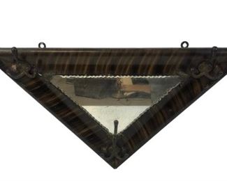 
Antique Triangular Mirrored Wall Hat Rack, Patented 1912