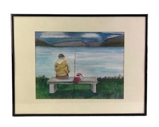 
Fisherman Watercolor Painting, Signed M. Koslowsi