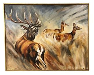 
Signed Whitetail Deer Oil On Canvas Painting