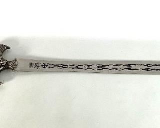 Fantasy Sword
Starting at $5
Stainless Steel Fantasy Sword, Black Flame Pattern on Blade, Cross and Skull Design Guard, Wire wrapped Hilt, Circular Cross Shaped Pommel. 31" Blade, Total Length 45 1/2"