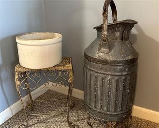 Large Antique Rustic Galvanized Pitcher/Jug ,
Crocks 