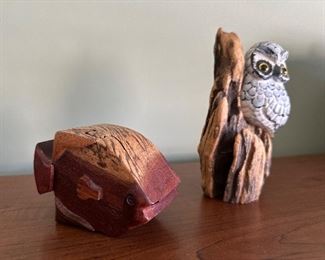 Signed Wood Owl , Folk Art, Joyce Philips 