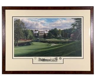 Linda Hartough (20th Century) | Pencil signed, THE 17TH HOLE, BLUE COURSE CONGRESSIONAL COUNTRY CLUB BETHESDA, MARYLAND, ed. 433/ 850, in a burl frame
Dimensions: w. 36 x h. 27 in (frame)