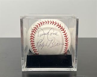 RICK CERONE, TIM TEUFEL, DAVID CONE, ET AL.  | [SIGNED BASEBALL] Signed by players of the NY Mets and other teams, with signatures of Rick Cerone, Tim Teufel, Ralph Branca, Lee Mazzilli, David Cone, and Randy Niemann.