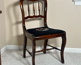 Antique Slipper Chair | Needle point seat, crest rail carved with fruit and leaves