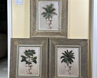 (3pc) Botanical Prints | A set of three, showing plants in decorative urns, framed in ornately decorated high relief patterned frames
Dimensions: w. 21 x h. 25 in
