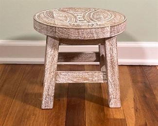 Carved Low Stool | Carved light wood stool
Dimensions: h. 10 x dia. 12 in