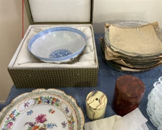 Chinese bowl and other glass and china.