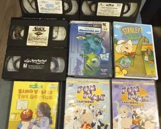 VHS cassettes and DVDs...