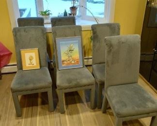 Set of Six Soft Ultrasuede Blue Gray chair, set Price $300. obo...