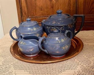 Vintage Blue Moriage Redware