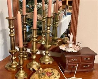 Vintage Brass Candlesticks, Vintage Crumb Trays