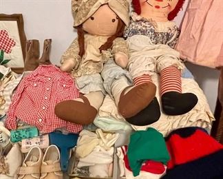 Vintage Baby Clothes & Shoes Including Adorable Gingham Snap Shirt by Boyette, Vintage Baby Blankets & Quilt, Vintage Knickerbocker Raggedy Ann Doll