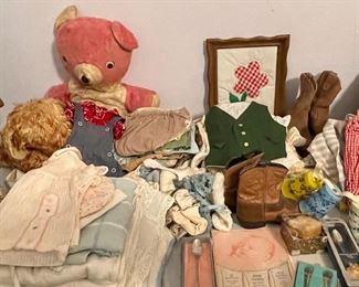 Antique Stuffed Animals, Vintage Children’s Acme Western Boots, & Vintage William & Rogers Baby Flatware Set