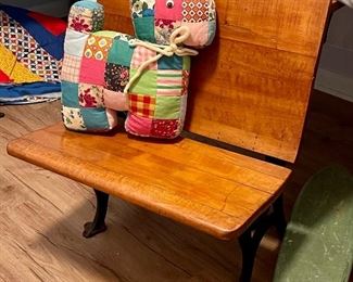 Antique School Desk & Patchwork Puppy