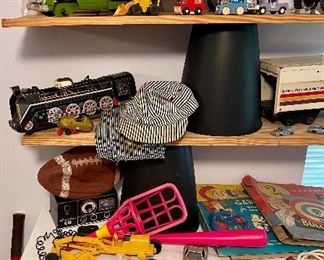 Vintage Nylint Live-Stock Hauler Pressed Steel Toy Truck, Vintage Modern Tin Toy Battery Operated Overland Express Railway Train D5139 Japan, Smokee CB Radio Bank from the 1970’s, Vintage Walter Payton Football