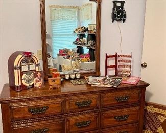 Vintage Solid Wood Dresser With Mirror
