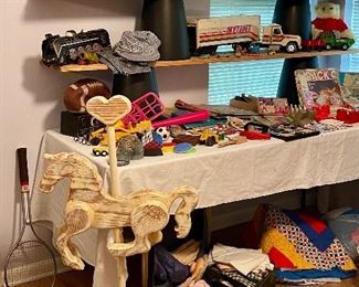 Vintage Wooden Carousel Wooden Horse, Vintage Suitcase