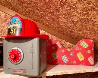 Vintage Placo Emergency 51 1975 Fireman’s Hat, Vintage Fort Knox Safe Bank
