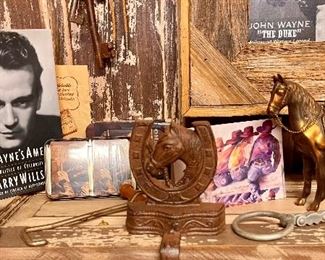 Old Horse Bits, Vintage Bronze Horse, John Wayne Book