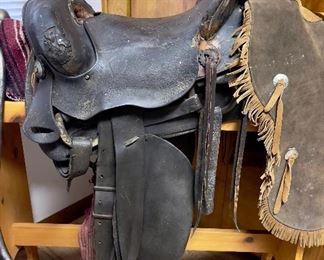 Antique Western Saddle, Vintage Kids Western Chaps, Saddle Rack