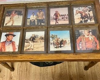 Antique Window Pane Table with John Wayne Prints