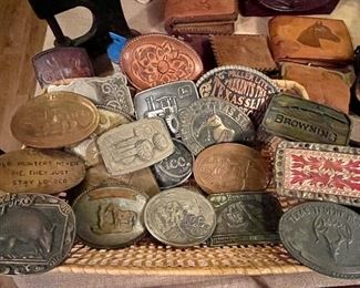 Vintage Belt Buckles-John Deere, International Harvester, Rice Stam, Western Buckles, NRA, Texas Hunting