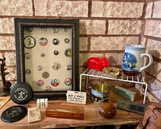 Shadow Box with vintage political buttons, Vintage Advertising